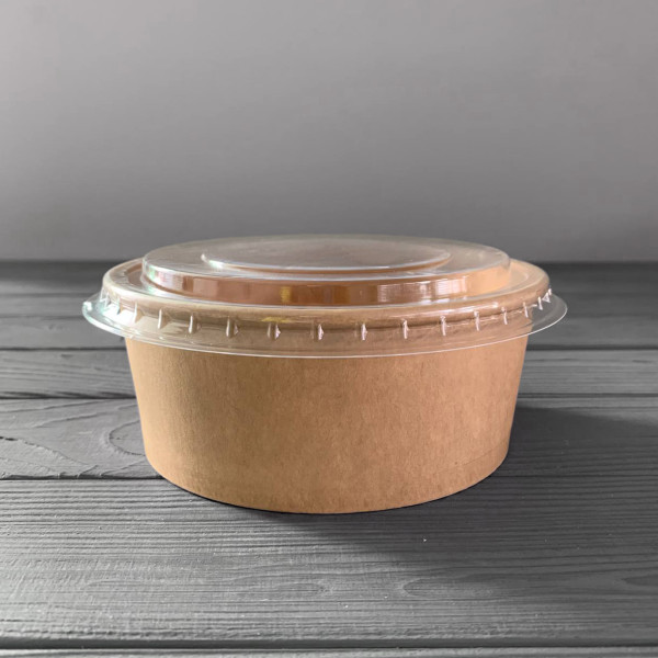 Салатник бумажный Крафт 750мл с крышкой ПС-313 (50шт/уп|500шт/ящ) PLS750K