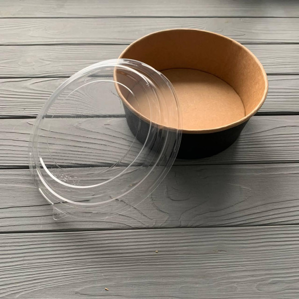 PL-Salad 1.25 Салатник бумажный Черный/Крафт 1250мл с ПЭТ крышкой (25шт/уп)
