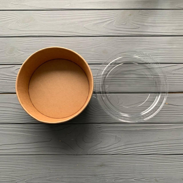 PL-Salad 1.25 Салатник бумажный Черный/Крафт 1250мл с ПЭТ крышкой (25шт/уп)
