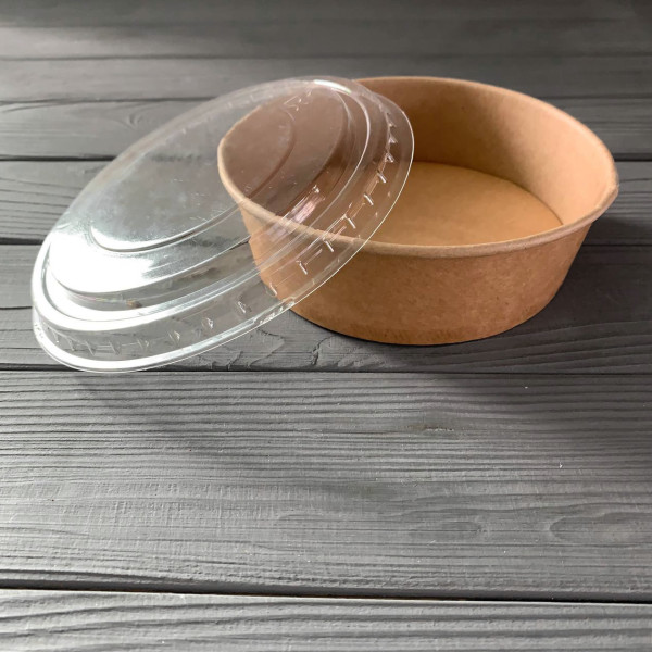 Салатник паперовий Крафт 500мл з кришкоюПС-313 (50шт/уп|500шт/ящ) PLS500K