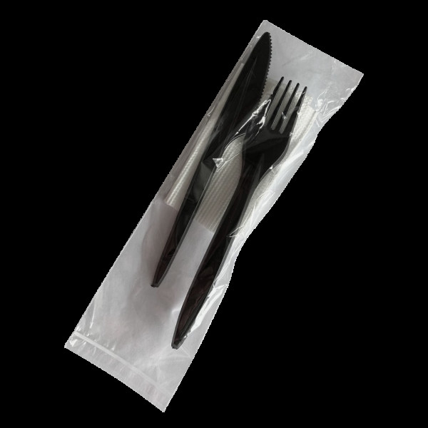 Набір одноразових столових приладів Люкс чорний (ніж+виделка+серветка) НАП8(НАП8)