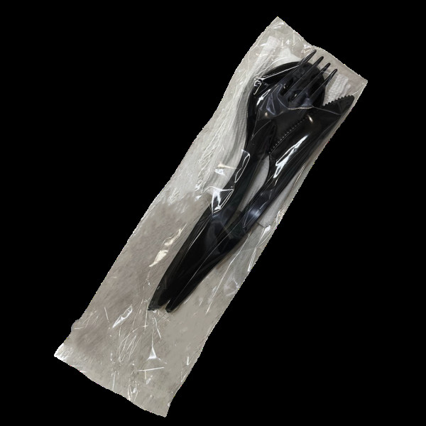 Набір одноразових столових приладів Люкс чорний (ніж+виделка+ложка+серветка) НАП9(НАП9)