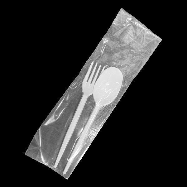 Набір одноразових столових приладів Економ білі (ложка+виделка) НАП12(НАП12)