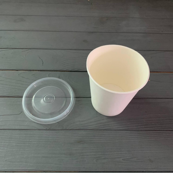 Супник бумажный Белый 480мл с крышкой D-97mm (25шт/уп|600шт/ящ)