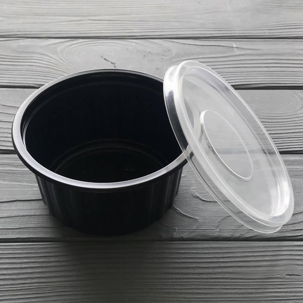 Супник с крышкой черный ребристый D-115мм 350мл (750шт/ящ)