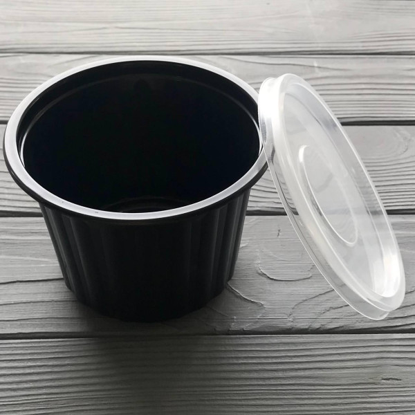 Супник с крышкой черный ребристый D-115мм 500мл (750шт/ящ)