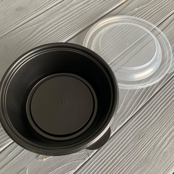 Супник (лоток) 500 мл D-144 мм черный с крышкой (400шт/ящ)