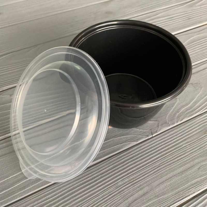 Супник (лоток) 750 мл D-144 мм черный с крышкой (400шт/ящ)