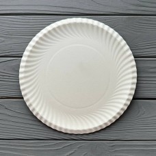 Бумажная тарелка круглая белая Без ламинации 225мм (100шт/уп|2400шт/ящ) PTK225