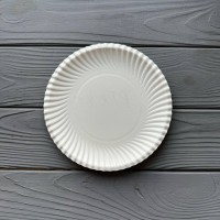 Паперова тарілка кругла біла Без ламінації 165мм (100шт/уп|2400шт/ящ) PTK165