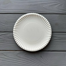 Бумажная тарелка круглая белая Без ламинации 165мм (100шт/уп|2400шт/ящ) PTK165