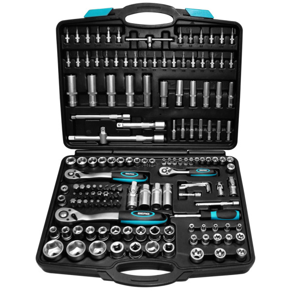 Набор головок и насадок 1/4, 3/8, 1/2 (4-32мм) 150 предметов, футляр Berg Арт.52-120