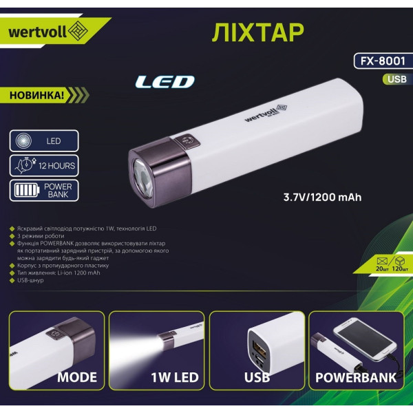 Фонарь WERTVOLL RX-8001 Арт.RX-8001