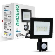 Прожектор світлодіодний Ardero LL-2010ARD 10W 800Lm 6500K чорний з дат руху Арт.80021