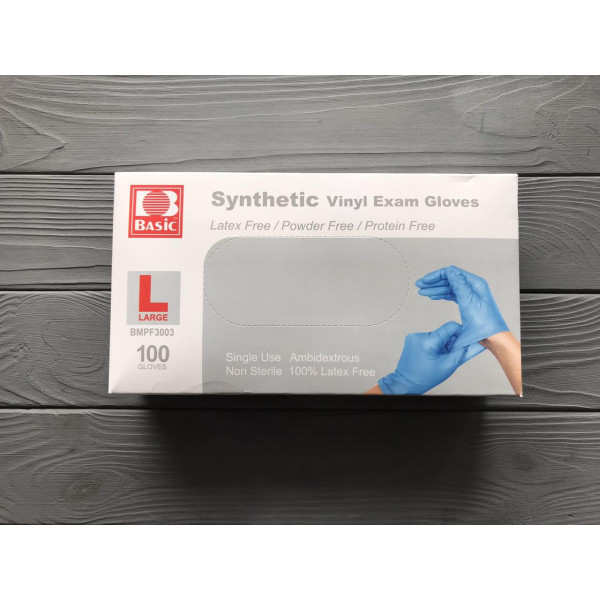 Перчатки виниловые синие L 100 шт
