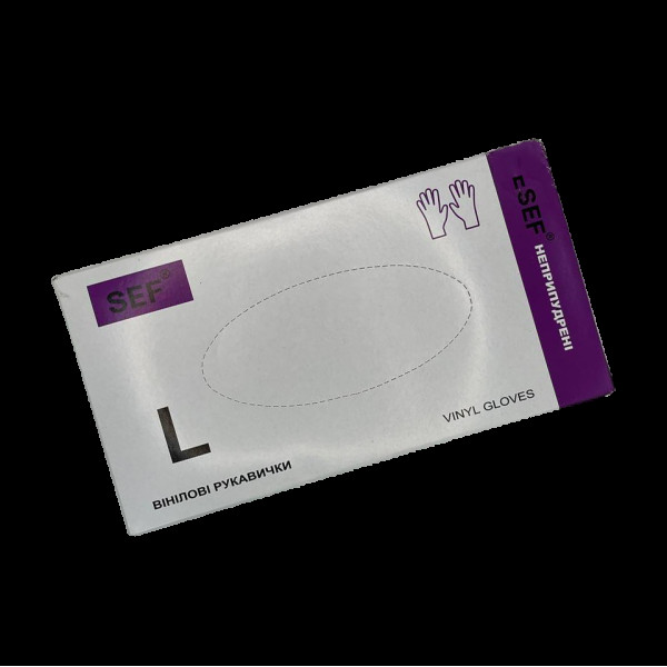 SEF Рукавички вінілові нестерильні неприпудрені гладкі прозорі,роз. L (100шт/уп) Арт.259103