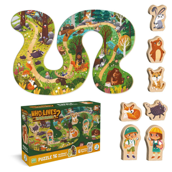 Детский пазл с деревянными фигурками "Кто живет в лесу?" 300608, 16 элементов(300608)