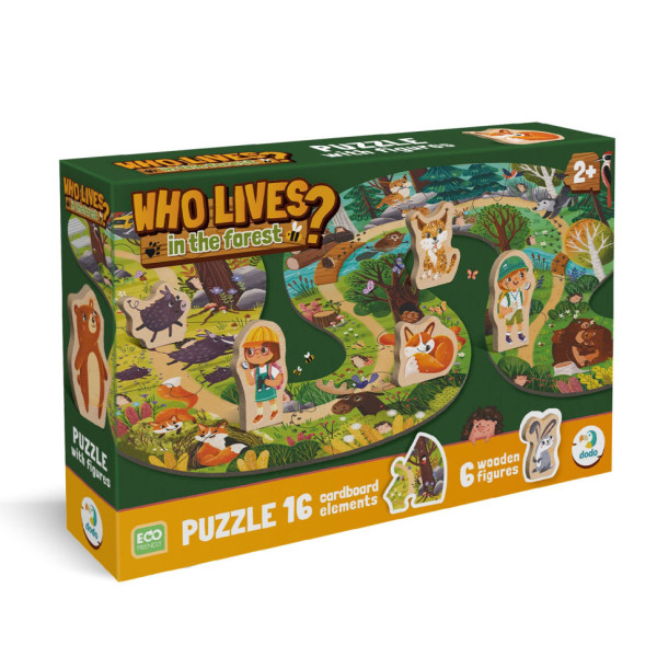 Дитячий пазл з дерев'яними фігурками "Хто живе в лісі?" 300608, 16 елементів (300608)