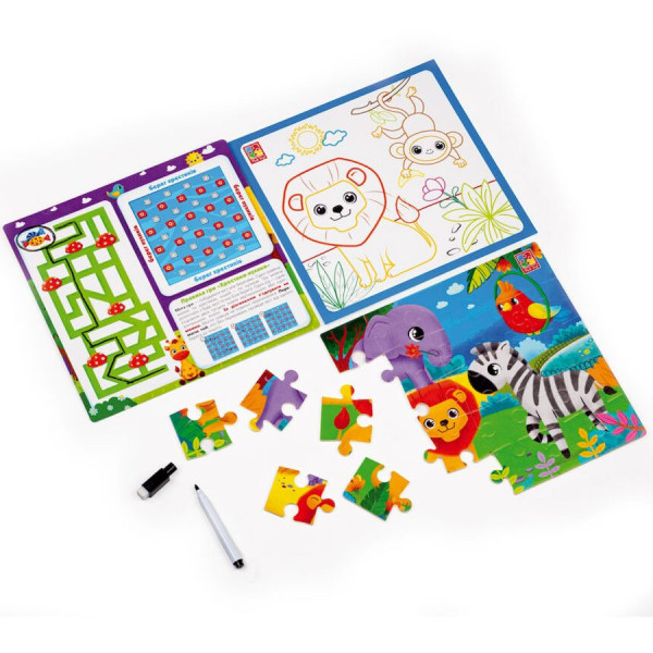 Розвиваючий набір 4 в 1 "Зоопарк" VT2002-02 пазл, розмальовка. Маркер (VT2002-02)