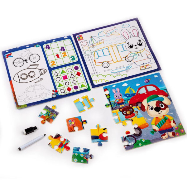 Розвиваючий набір 4 в 1 "Транспорт" VT2002-06 пазл, розмальовка, маркер (VT2002-06)