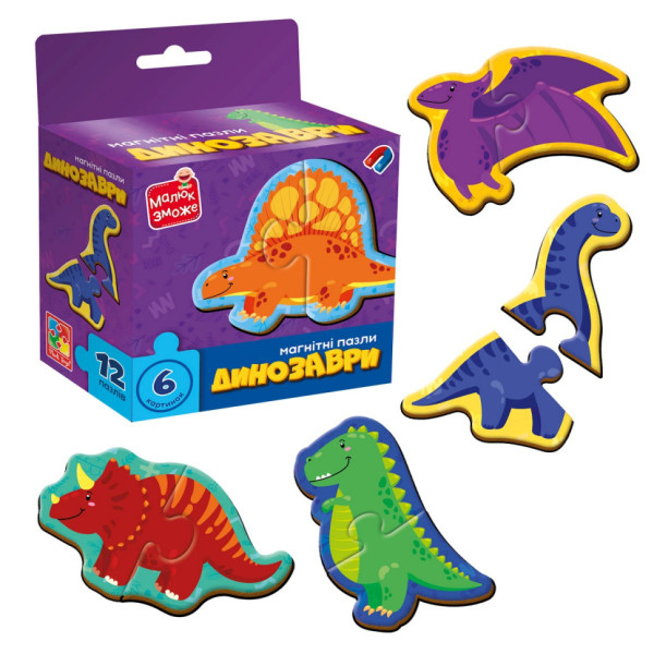 Дитячі магнітні пазли "Динозаври" VT1733-01, 6 картинок (VT1733-01)