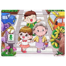 Дитячий дерев'яний пазл-вкладиш "Дорога до школи" MD 1343-11, 12 елементів 15 х 11 х 0,4 см (MD 1343-11)