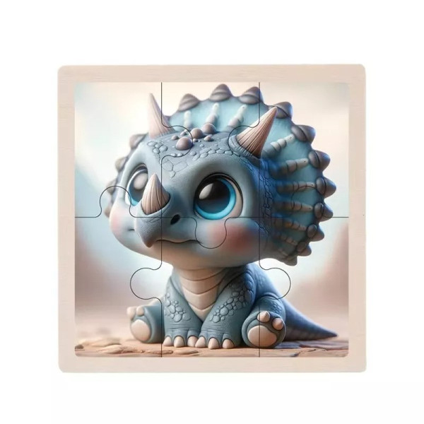 Дитячий дерев'яний пазл-вкладиш "Трицерапторс" MD 1509-27, 6 елементів 9,8 х 9,8 х 0,4 см (MD 1509-27)