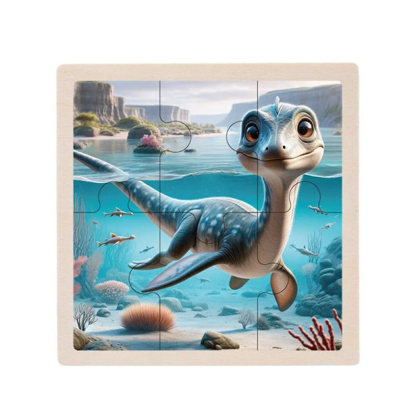 Дитячий дерев'яний пазл-вкладиш "Плезіозавр" MD 1509-20, 6 елементів 9,8 х 9,8 х 0,4 см (MD 1509-20)