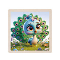 Дитячий дерев'яний пазл-вкладиш "Павлін" MD 1509-18, 6 елементів 9,8 х 9,8 х 0,4 см (MD 1509-18)