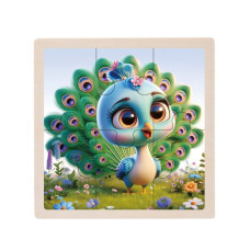 Дитячий дерев'яний пазл-вкладиш "Павлін" MD 1509-18, 6 елементів 9,8 х 9,8 х 0,4 см (MD 1509-18)