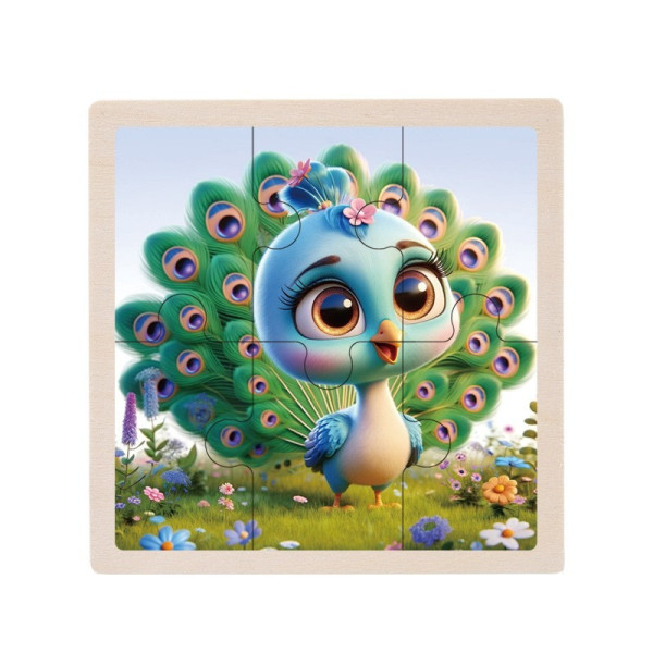 Дитячий дерев'яний пазл-вкладиш "Павлін" MD 1509-18, 6 елементів 9,8 х 9,8 х 0,4 см (MD 1509-18)
