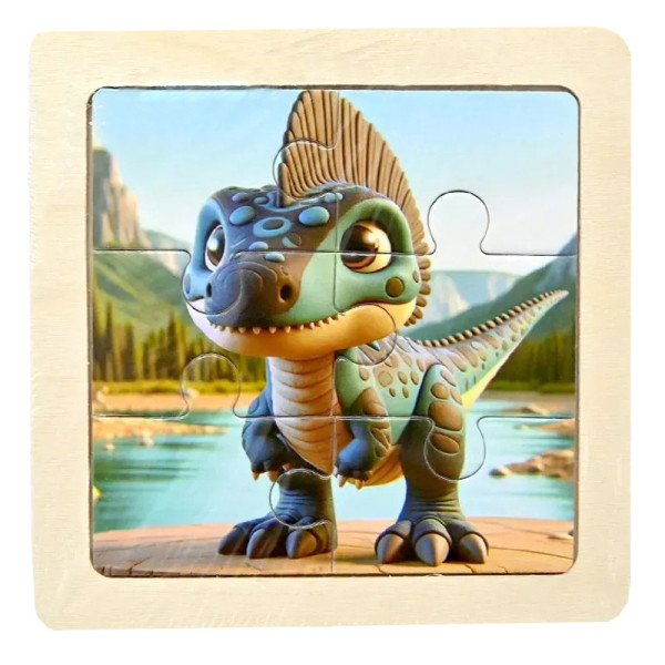 Дитячий дерев'яний пазл-вкладиш "Дилофозавр" MD 1509-16, 6 елементів 9,8 х 9,8 х 0,4 см (MD 1509-16)