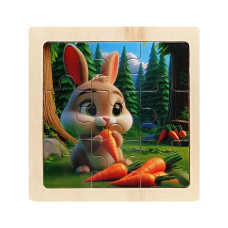 Дитячий дерев'яний пазл-вкладиш "Зайченя з морквинкою" MD 1506-7, 9 елементів 9,8 х 9,8 х 0,4 см (MD 1506-7)