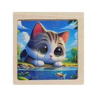 Дитячий дерев'яний пазл-вкладиш "Кошеня з рибкою" MD 1506-4, 9 елементів 9,8 х 9,8 х 0,4 см (MD 1506-4)
