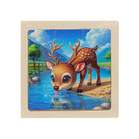 Дитячий дерев'яний пазл-вкладиш "Оленятко" MD 1506-27, 9 елементів 9,8 х 9,8 х 0,4 см (MD 1506-27)