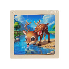 Дитячий дерев'яний пазл-вкладиш "Оленятко" MD 1506-27, 9 елементів 9,8 х 9,8 х 0,4 см (MD 1506-27)