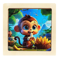 Дитячий дерев'яний пазл-вкладиш "Шимпанзе" MD 1506-25, 9 елементів 9,8 х 9,8 х 0,4 см (MD 1506-25)