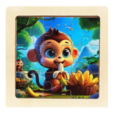 Дитячий дерев'яний пазл-вкладиш "Шимпанзе" MD 1506-25, 9 елементів 9,8 х 9,8 х 0,4 см (MD 1506-25)