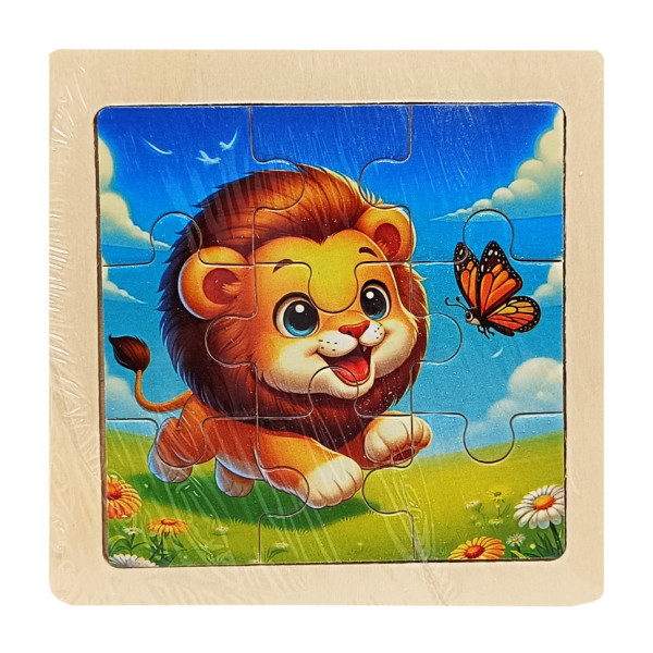 Дитячий дерев'яний пазл-вкладиш "Левеня та метелик" MD 1506-23, 9 елементів 9,8 х 9,8 х 0,4 см (MD 1506-23)