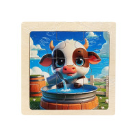 Дитячий дерев'яний пазл-вкладиш "Корівка" MD 1506-2, 9 елементів 9,8 х 9,8 х 0,4 см (MD 1506-2)