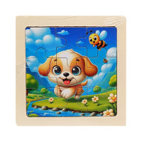 Дитячий дерев'яний пазл-вкладиш "Щеня з бджолою" MD 1506-18, 9 елементів 9,8 х 9,8 х 0,4 см (MD 1506-18)