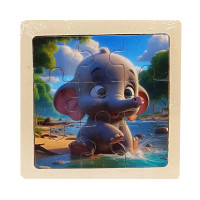 Дитячий дерев'яний пазл-вкладиш "Слоненятко" MD 1506-17, 9 елементів 9,8 х 9,8 х 0,4 см (MD 1506-17)