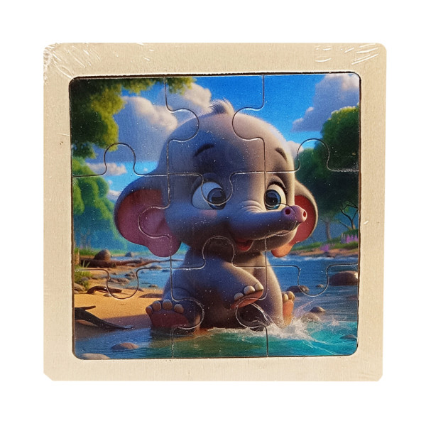 Дитячий дерев'яний пазл-вкладиш "Слоненятко" MD 1506-17, 9 елементів 9,8 х 9,8 х 0,4 см (MD 1506-17)