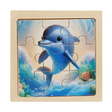 Дитячий дерев'яний пазл-вкладиш "Дельфін" MD 1506-14, 9 елементів 9,8 х 9,8 х 0,4 см (MD 1506-14)