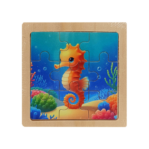 Дитячий дерев'яний пазл-вкладиш "Морський коник" MD 1506-13, 9 елементів 9,8 х 9,8 х 0,4 см (MD 1506-13)