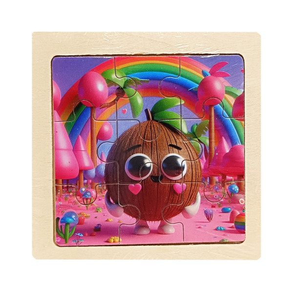 Дитячий дерев'яний пазл-вкладиш "Веселий кокос" MD 1506-12, 9 елементів 9,8 х 9,8 х 0,4 см (MD 1506-12)