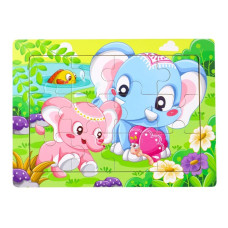 Дитячий дерев'яний пазл-вкладиш "Слоненята" MD 1343-20, 12 елементів 15 х 11 х 0,4 см (MD 1343-20)