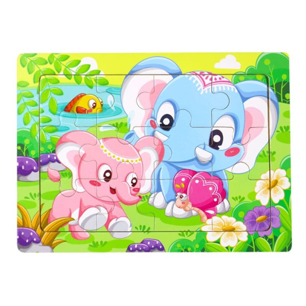 Дитячий дерев'яний пазл-вкладиш "Слоненята" MD 1343-20, 12 елементів 15 х 11 х 0,4 см (MD 1343-20)