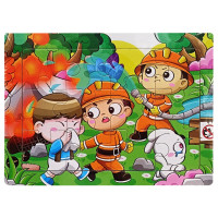 Дитячий дерев'яний пазл-вкладиш "Пожежники на роботі" MD 1343-16, 12 елементів 15 х 11 х 0,4 см (MD 1343-16)