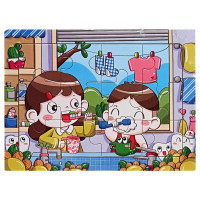 Дитячий дерев'яний пазл-вкладиш "Ранкові процедури" MD 1343-13, 12 елементів 15 х 11 х 0,4 см (MD 1343-13)